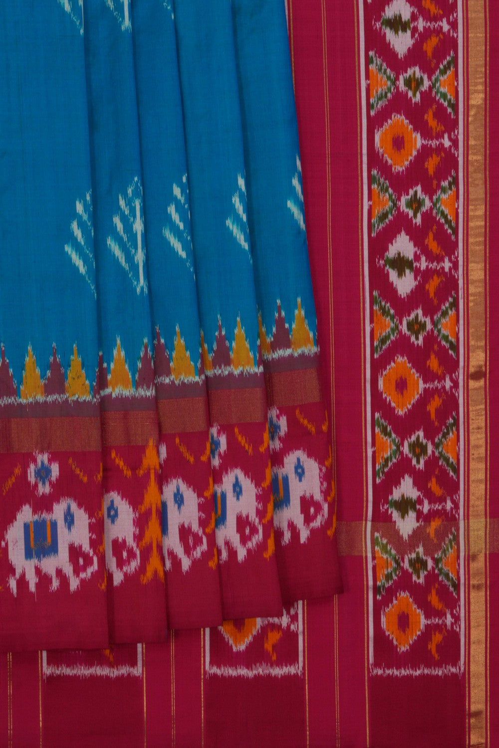 Image of Pochampally Ikat Silk Blue Saree